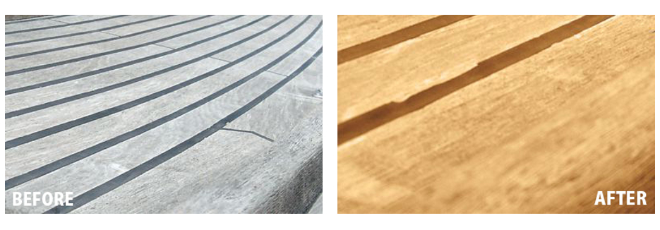 Deck Cleaner przed i po czyszczenie pokładu łodzi Deck Cleaner przed i po czyszczenie pokładu łodzi