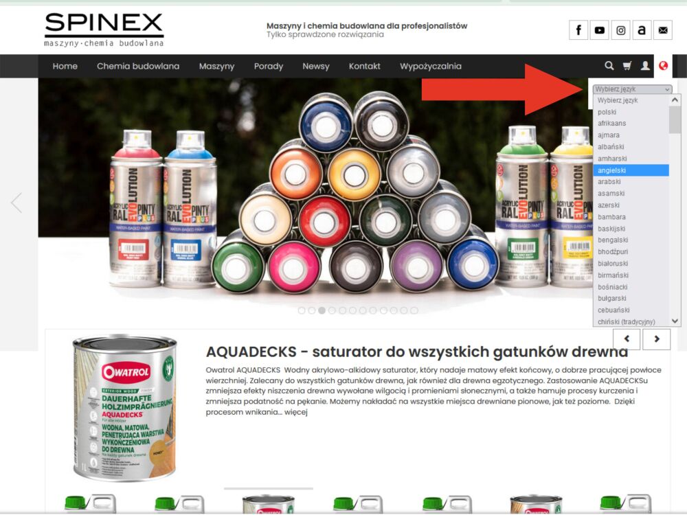 Strona sklep.spinex.pl dostępna w dowolnym języku! 