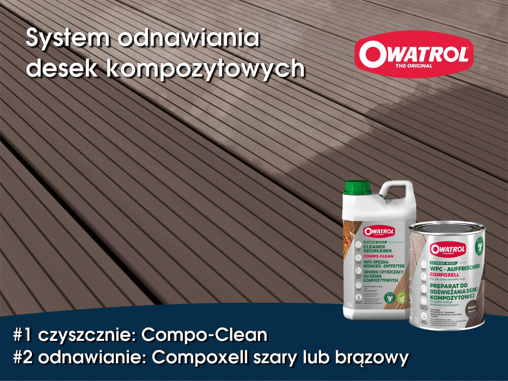 System odnawiania desek kompozytowych Owatrol Compo-Clean i Compoxell.